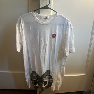 CDG Play White Camo Heart / Red Heart T Shirt
